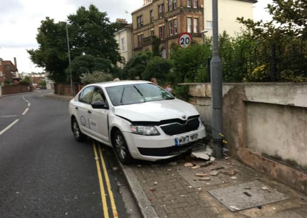 Uber taxi crashed into a wall at the junction of St Simons Road and Waverely Road, in Southsea.