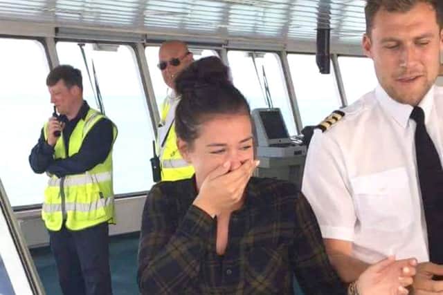Dominique Singleton on the bridge of the Wightlink car ferry