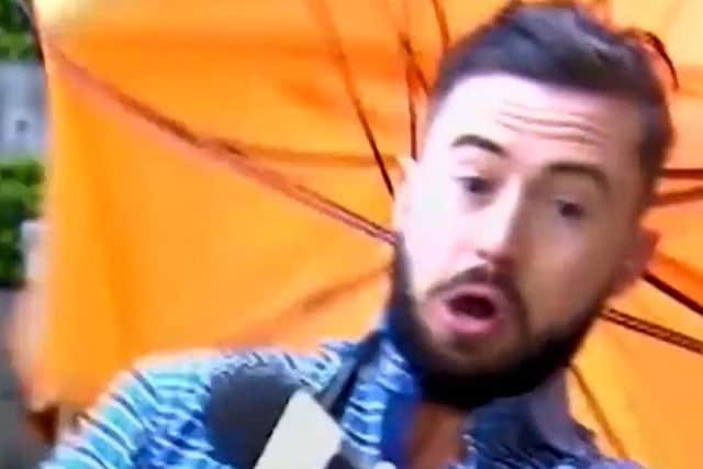 The wind strikes on live TV