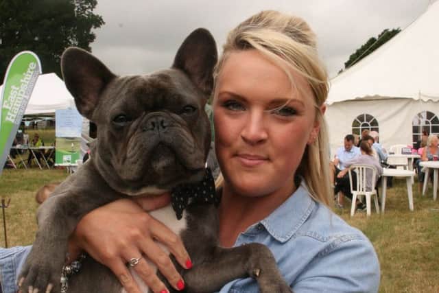 Ellie Exley with Maxwell before the Best Looking Dog competition