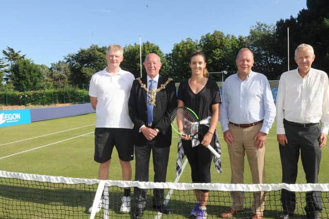 L to R: John Cooke, director of Canoe Lake Leisure, The Lord Mayor of Portsmouth Ken Ellcome, Laura Robson, David Rawlingson, deputy president of the LTA and Bob Battersby, Southsea trophy ambassador. Picture: Sarah Standing (170832-4128)