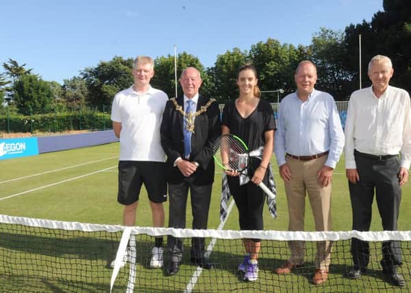 L to R: John Cooke, director of Canoe Lake Leisure, The Lord Mayor of Portsmouth Ken Ellcome, Laura Robson, David Rawlingson, deputy president of the LTA and Bob Battersby, Southsea trophy ambassador. Picture: Sarah Standing (170832-4128)