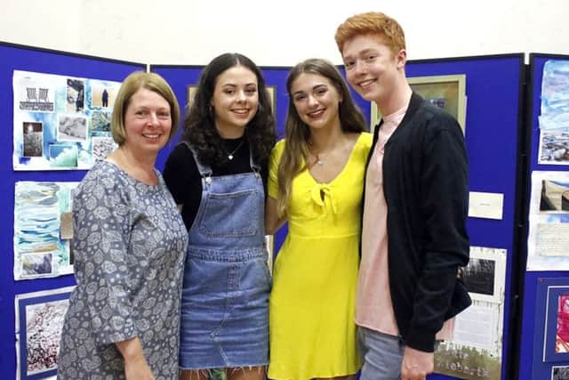 From left, Karen Brown, head of art at St Johns College, with GCSE students Emily Gosling, Fiona Brown and Kit King, all 16