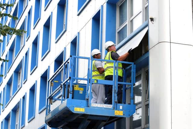 Cladding being removed from Horatia House and Leamington House