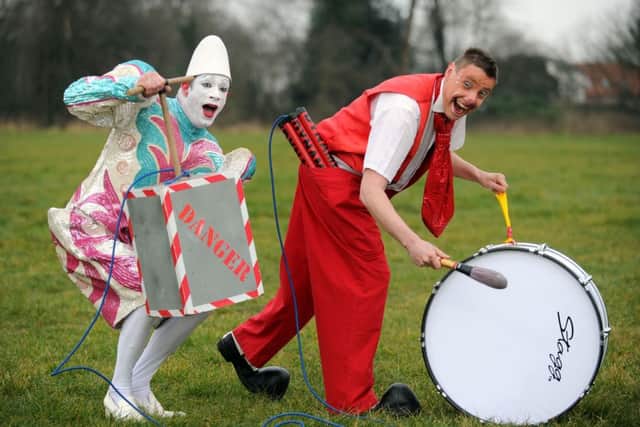 Paul Carpenter as Mr Popol and (right) Kriss Freear as Kakehole. Picture: Allan Hutchings