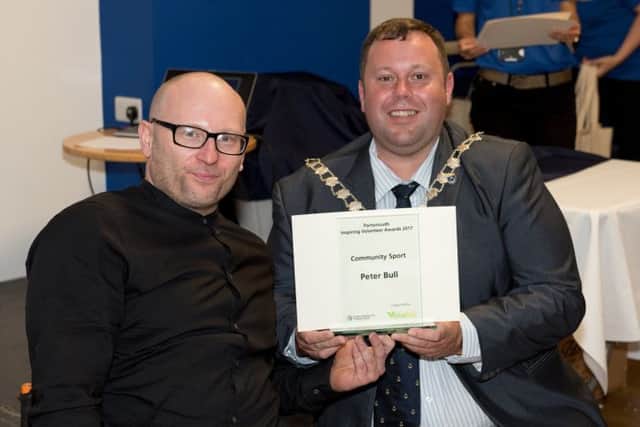 Community Sport Winner  2017 Pete Bull with deputy lord mayorCllr  Lee Mason