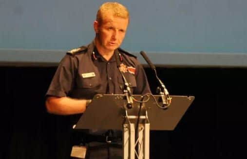 Neil Odin, deputy chief officer speaking at the meeting at the New Theatre Royal last night. Picture: Sarah Standing
