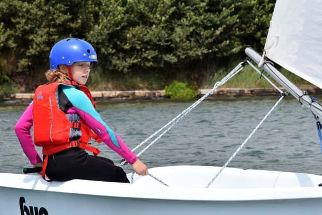 Lily Whiting trying out the new Laser Bug boat