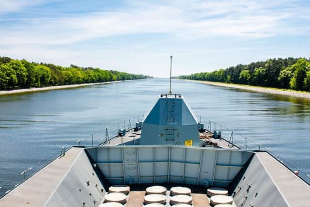 HMS Iron Duke
The Ship transits up river to Sczcecin, Poland

Picture: Royal Navy