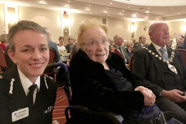 Gladys Howard  Chief constable Olivia Pinkney and Gladys Howard, Portsmouth City Police's first woman inspector. She turned 100 on December 4, 2016. PPP-160512-150955001