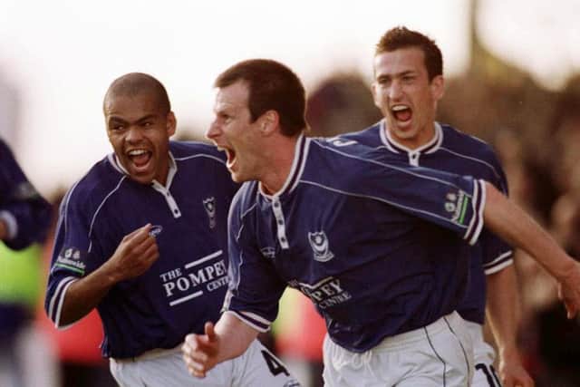 Steve Claridge celebrates scoring for Pompey