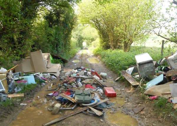 An example of fly-tipping, where rubbish was left strewn across Dean Lane, at Bishop's Waltham