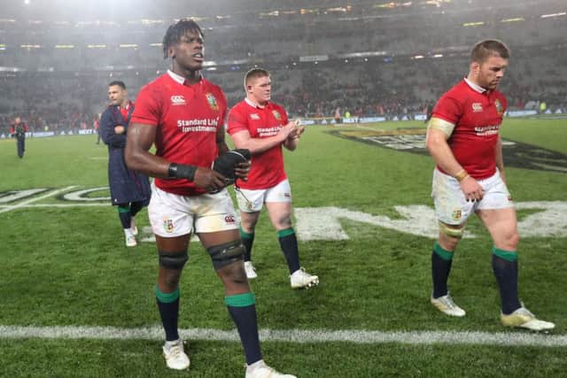 Maro Itoje leaves the field after the first test against the All Blacks