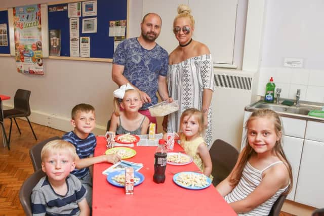 Steve and Jo Hayes, with Oakley, Ruby, Blossom, Henley and Honey at Fratton Community Centre. Photo by Habibur Rahman (170618)