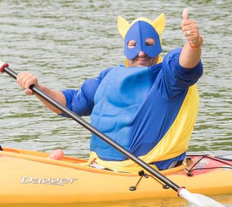 Captain Banana gives the all clear at The Rainbow Centre's charity Superhoeros race. Picture by Keith Woodland (170626)