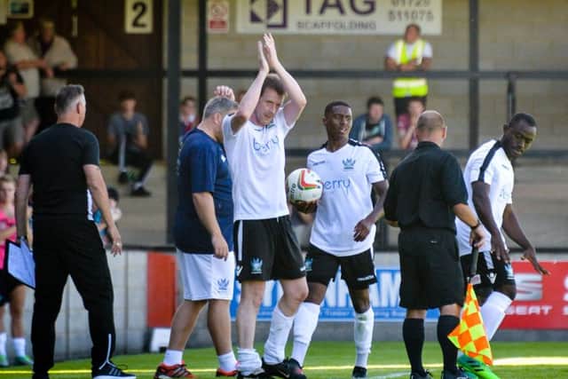 Steve Claridge salutes the Pompey fans. Picture: Colin Farmery