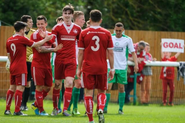 Oliver Hawkins celebrates a goal during his time at Hemel Hempstead. Picture: Guy Wills
