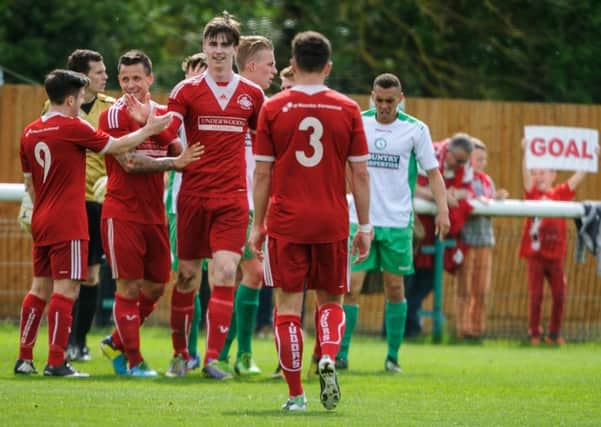 Oliver Hawkins celebrates a goal during his time at Hemel Hempstead. Picture: Guy Wills