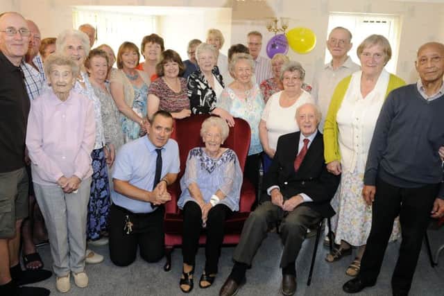Connie, centre, celebrated her 100th birthday with fellow residents at Tiverton Court, Fareham. Picture: Malcolm Wells (170716)