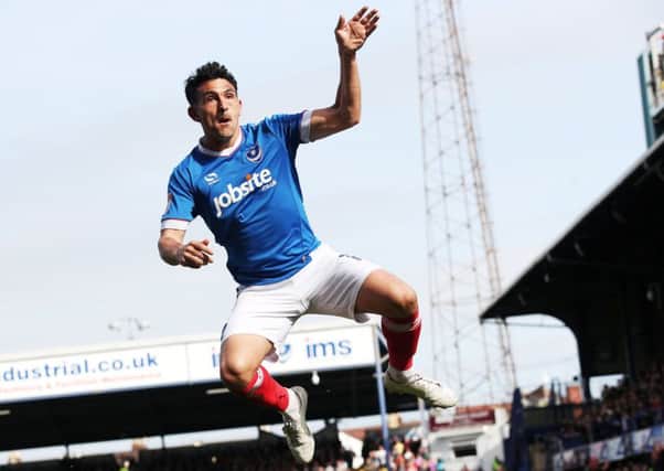 Gary Roberts celebrates his goal against Plymouth in front of the Sky Sports cameras. Picture: Joe Pepler