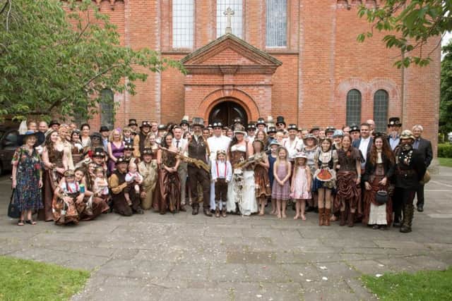The couple's guests were happy to join in by dressing up in steampunk-themed attire