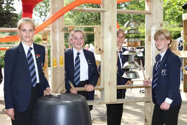 Priory School pupils Scarlet Jones, 12, Hermione Troke, 12, Tylor Gaffney 13 and Hollie Eeles, also 13, at the underpass Sound Garden they helped to build.
Picture by Habibur Rahman (170630).