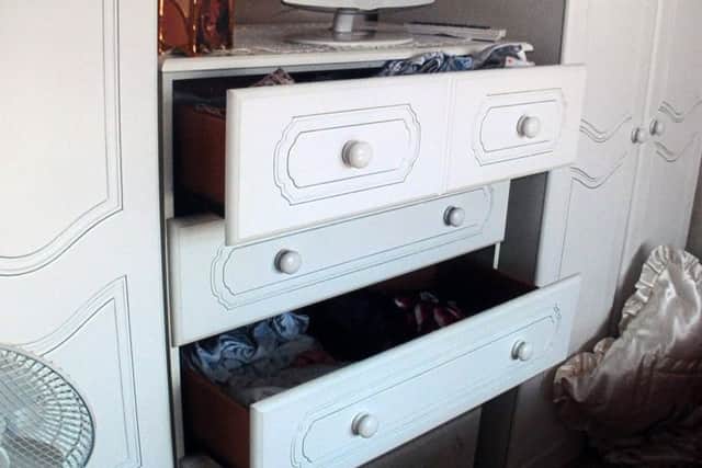 The chest of drawers in Beryl's bedroom which was ransacked