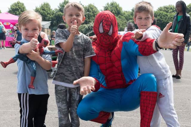 Frankie Colins, Kenzie Jones, Spiderman and Bradley Deacon
Picture: Keith Woodland