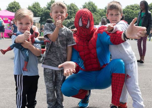 Frankie Colins, Kenzie Jones, Spiderman and Bradley Deacon
Picture: Keith Woodland