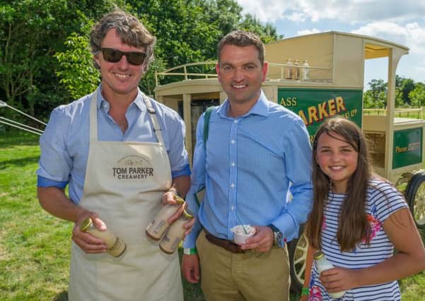 Jack Martin of Tom Parker Creamery with Andrew Stembridge, the MD of Chewton Glen, and his daughter