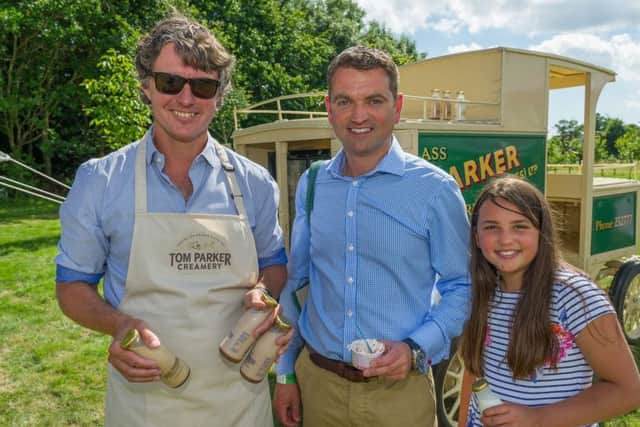Jack Martin of Tom Parker Creamery with Andrew Stembridge, the MD of Chewton Glen, and his daughter