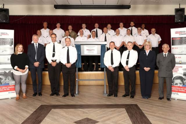 Members of the Warrant Officer and Senior Rates Mess and refurbishment partners from The Nuffield Trust and The Royal Navy and Royal Marines Charity