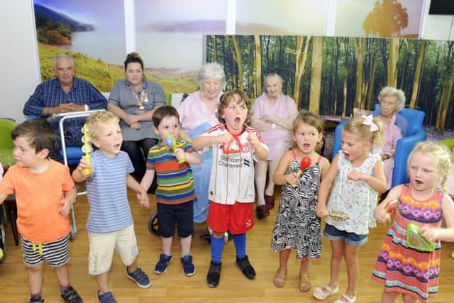 Children from the Little Peoples Nursery pre-school, in Drayton, visited patients suffering with Dementia at QA Hospital.  Picture: Malcolm Wells (170704-3034)