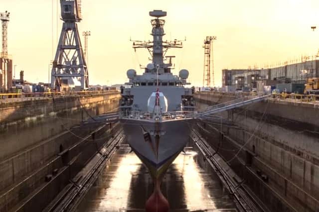 HMS St Albans in dry dock Picture: Royal Navy/YouTube