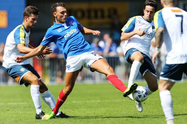 Kal Naismith in action for Pompey against the Hawks. Picture: Joe Pepler