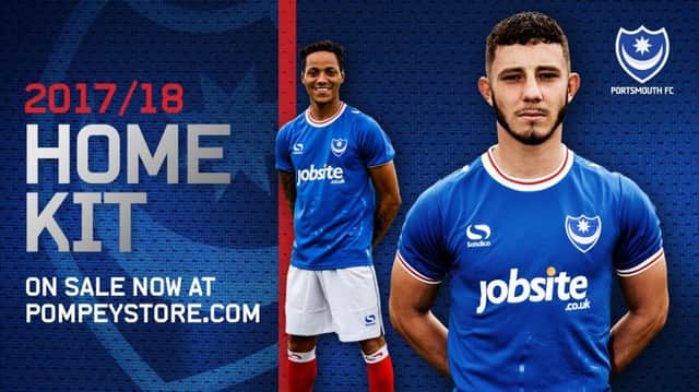 Conor Chaplin and Kyle Bennett show off the new Pompey home shirt