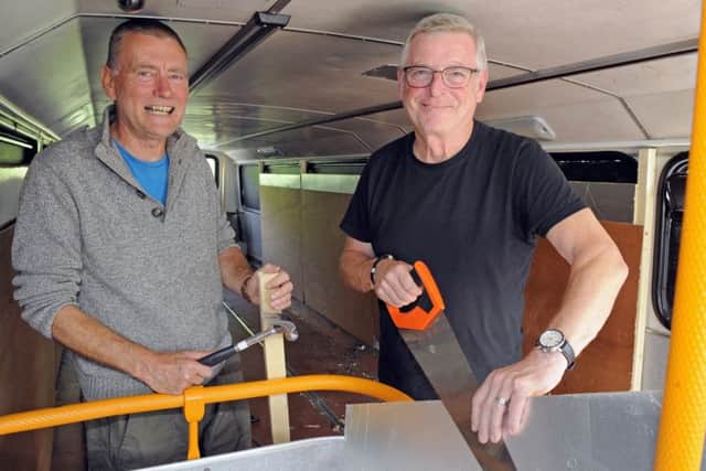 Work is getting underway on the Bus Project. Pictured: Mike Foster and Tony Crane, from Fareham Mens Shed who have been helping. Picture: Malcolm Wells.