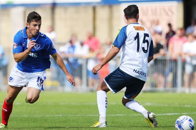 Conor Chaplin in action for Pompey against the Hawks. Picture: Joe Pepler