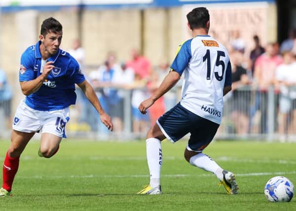 Conor Chaplin in action for Pompey against the Hawks. Picture: Joe Pepler