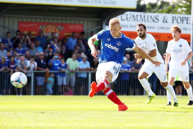Curtis Main scored a second-half penalty for Pompey Picture: Joe Pepler