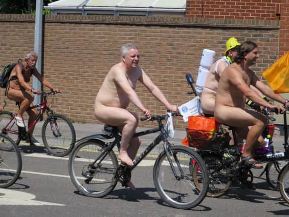 Riders in the World Naked Bike Ride leaving Alexandra Park in Portsmouth. Picture: Ben Fishwick