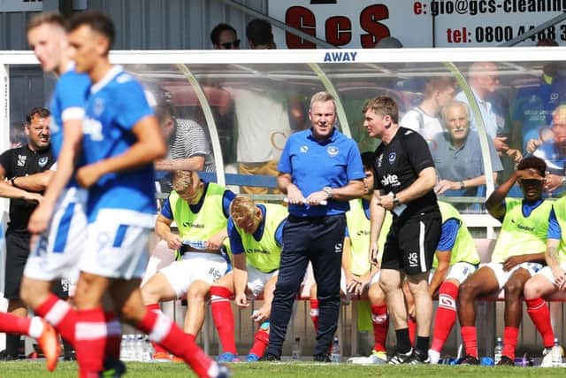 Kenny Jackett and Joe Gallen at Westleigh Park on Saturday. Picture: Joe Pepler