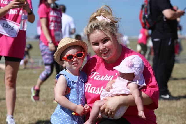 Natasha Clarke with two-year-old Macie  and Evelyn, five months. 	                                                                                                                   All Race for Life pictures:  Habibur Rahman 170855