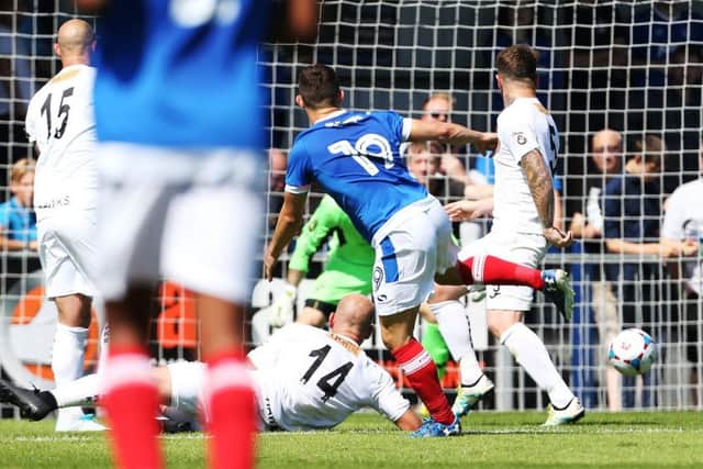 Conor Chaplin scores against the Hawks on Saturday Picture: Joe Pepler