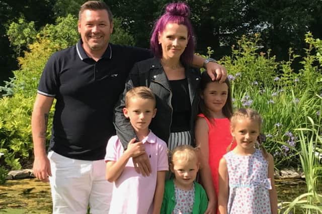 The damaged table and, inset, Barry Williams and wife Kerry with their children, from left, Rudy, Mireya, Brooke and Roxy Pictures: Solent News & Photo Agency