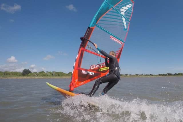 Simon is now a professional windsurfer, shown here near Hayling Island.  Picture: Wind Wise
