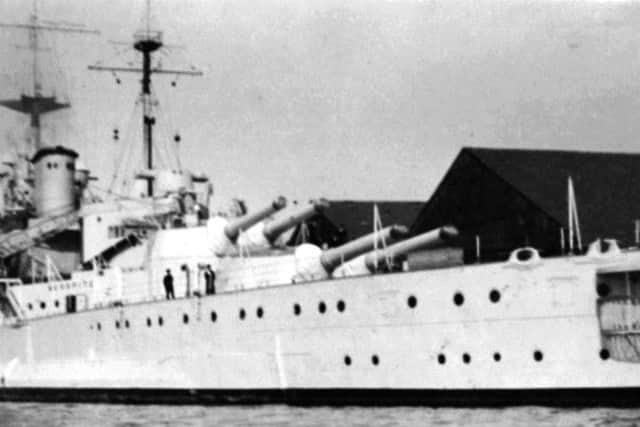 HMS Warspite at North Corner, Portsmouth Dockyard.
