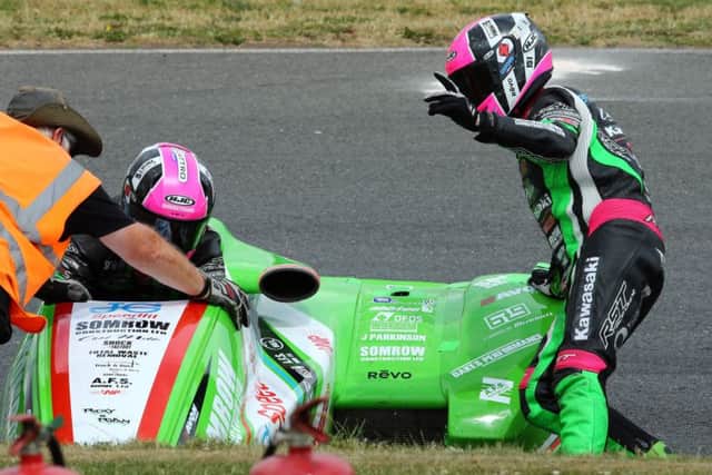 Ricky Steven and Ryan Charlwood in trouble at Mallory Park. Picture: Tim Keeton/Impact Images