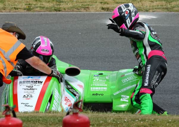 Ricky Steven and Ryan Charlwood in trouble at Mallory Park. Picture: Tim Keeton/Impact Images