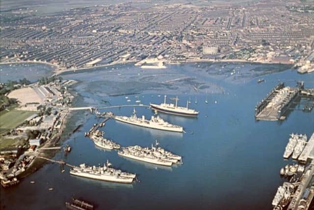 The reserve fleet moored off HMS Excellent, Whale Island in 1959.